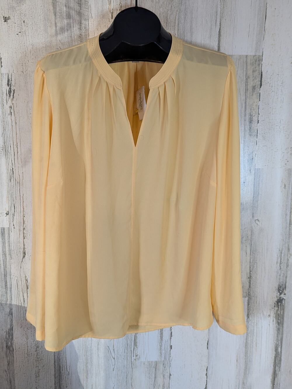 ROZ & ALI Yellow Notched Neckline Long Roll Sleeve Blouse 3X NEW Dressbarn